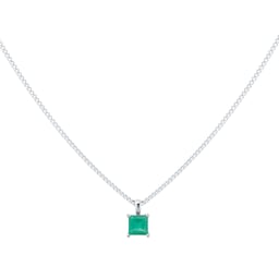 37894380 - 9ct White Gold 4 Claw Square Emerald 5mm x 5mm Pendant & Chain