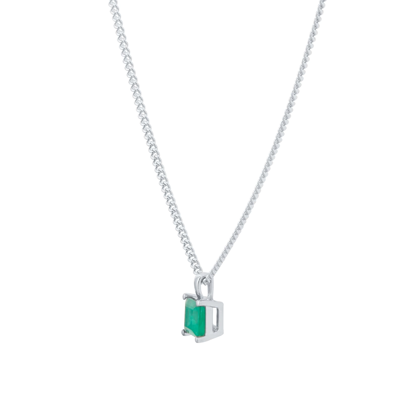 By Request 9ct White Gold 4 Claw Square Emerald 5mm x 5mm Pendant & Chain