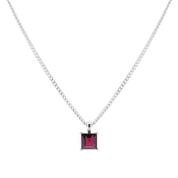 37894382 - 9ct White Gold 4 Claw Square Garnet 5mm x 5mm Pendant 
Chain