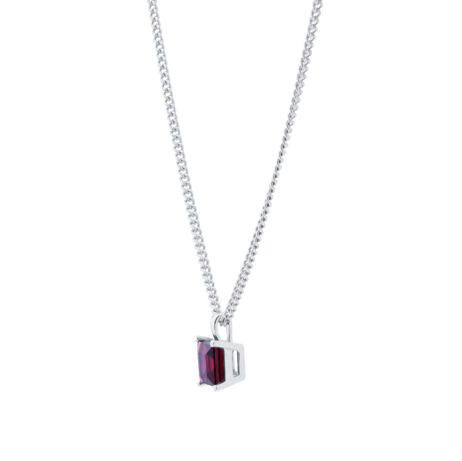 By Request 9ct White Gold 4 Claw Square Garnet 5mm x 5mm Pendant & Chain