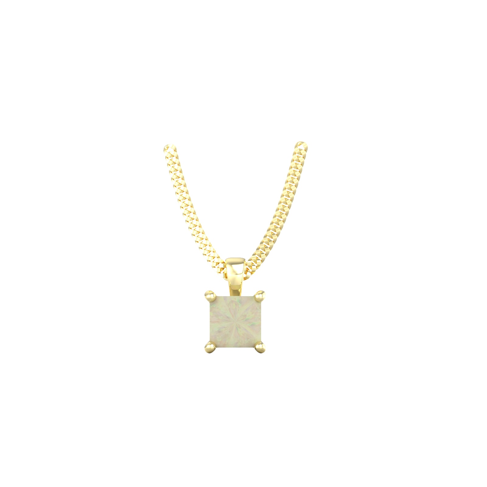 By Request 9ct Yellow Gold 4 Claw Square Opal 5mm x 5mm Pendant & Chain