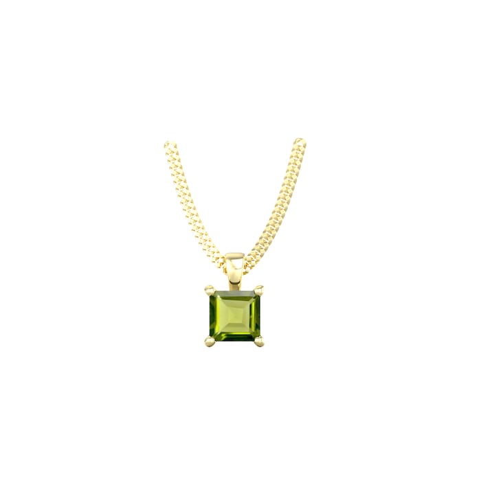 By Request 9ct Yellow Gold 4 Claw Square Peridot 5mm x 5mm Pendant & Chain