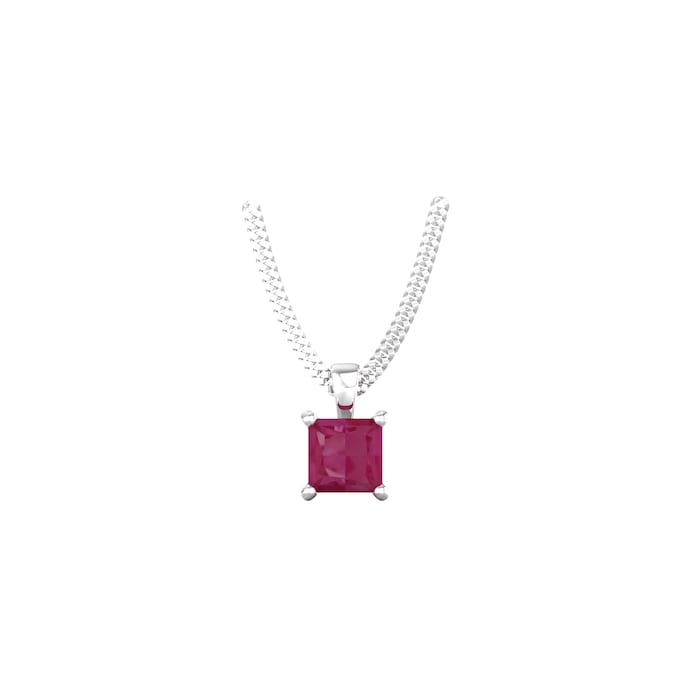 By Request 9ct White Gold 4 Claw Square Ruby 5mm x 5mm Pendant & Chain
