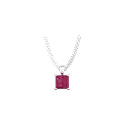 37894388 - 9ct White Gold 4 Claw Square Ruby 5mm x 5mm Pendant & Chain