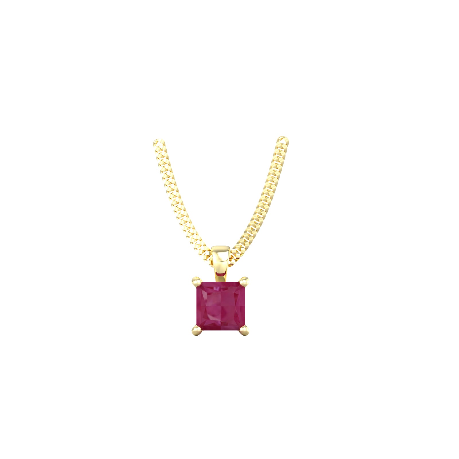 9ct Yellow Gold 4 Claw Square Ruby 5mm x 5mm Pendant & Chain