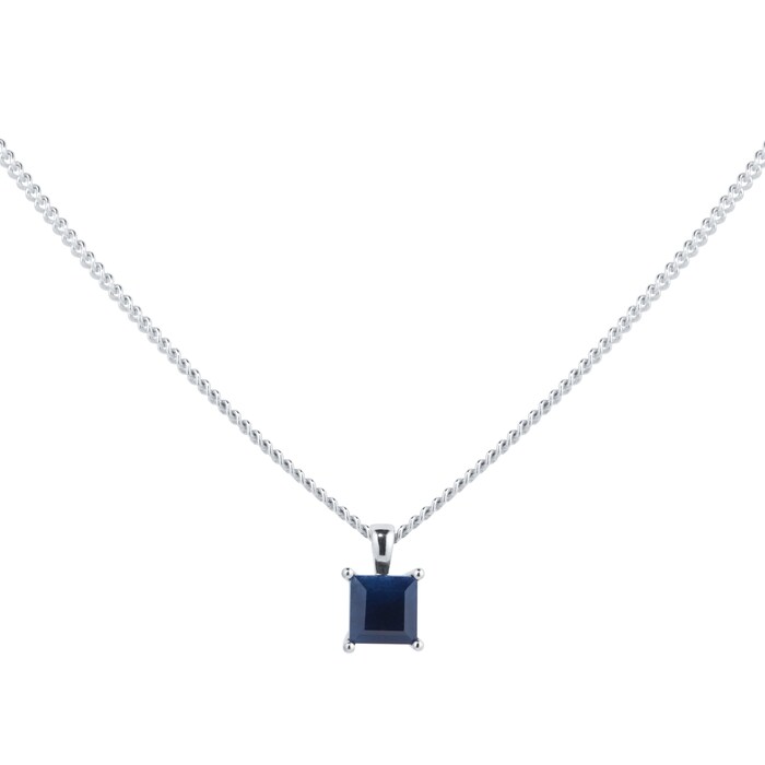 By Request 9ct White Gold 4 Claw Square Sapphire 5mm x 5mm Pendant & Chain