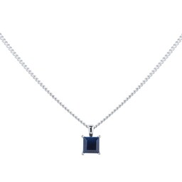 37894390 - 9ct White Gold 4 Claw Square Sapphire 5mm x 5mm Pendant & Chain