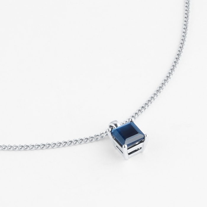 By Request 9ct White Gold 4 Claw Square Sapphire 5mm x 5mm Pendant & Chain