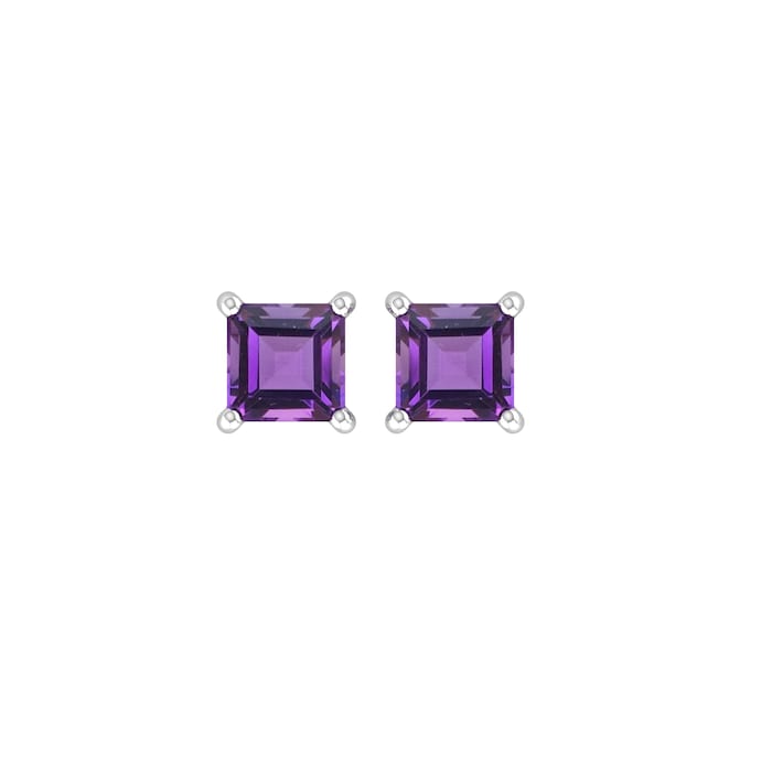 By Request 9ct White Gold 4 Claw Square Amethyst 5mm x 5mm Stud Earrings