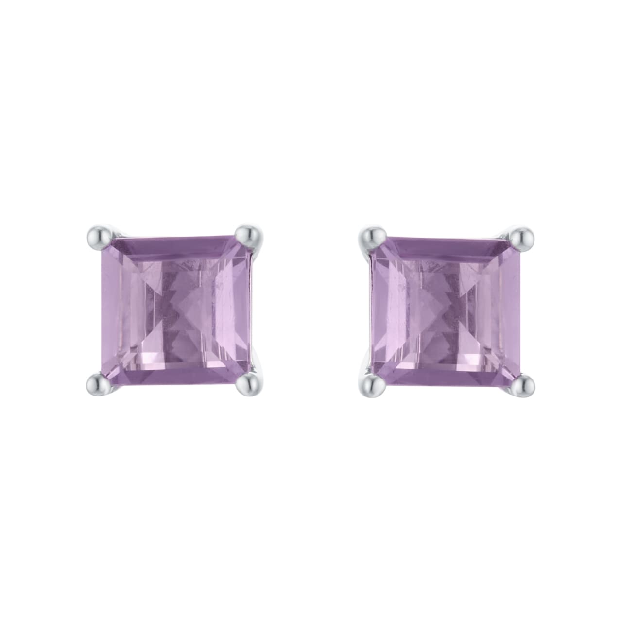 By Request 9ct White Gold 4 Claw Square Amethyst 5mm x 5mm Stud Earrings