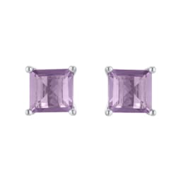 37894391 - 9ct White Gold 4 Claw Square Amethyst 5mm x 5mm Stud Earrings