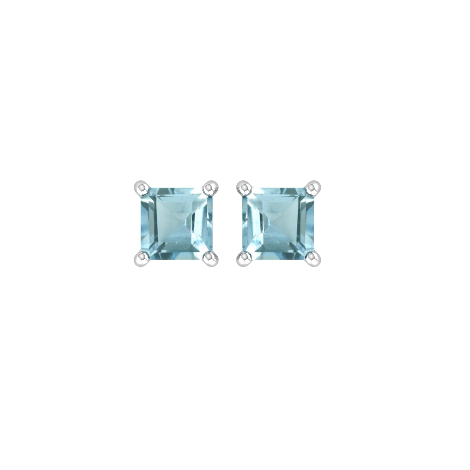 9ct White Gold 4 Claw Square Aquamarine 5mm x 5mm Stud Earrings