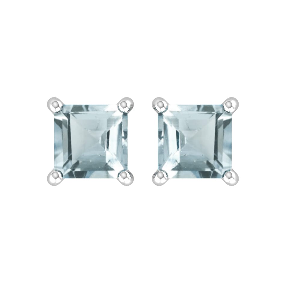 By Request 9ct White Gold 4 Claw Square Aquamarine 5mm x 5mm Stud Earrings