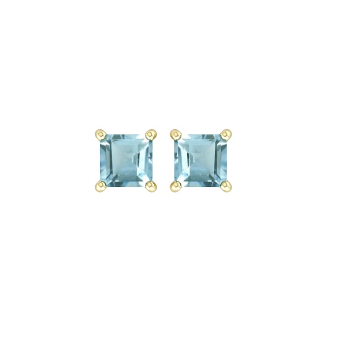 By Request 9ct Yellow Gold 4 Claw Square Aquamarine 5mm x 5mm Stud Earrings