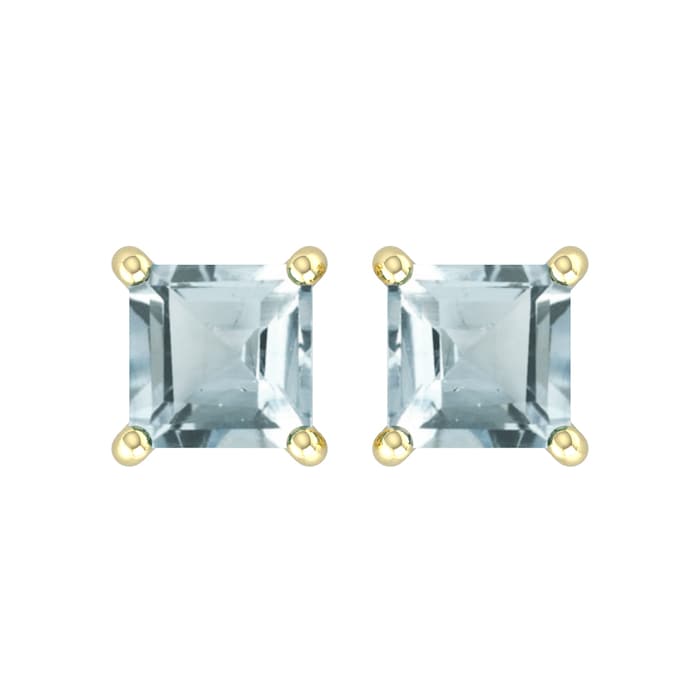 By Request 9ct Yellow Gold 4 Claw Square Aquamarine 5mm x 5mm Stud Earrings