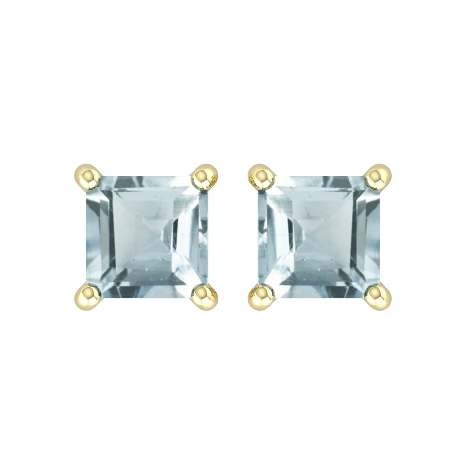By Request 9ct Yellow Gold 4 Claw Square Aquamarine 5mm x 5mm Stud Earrings