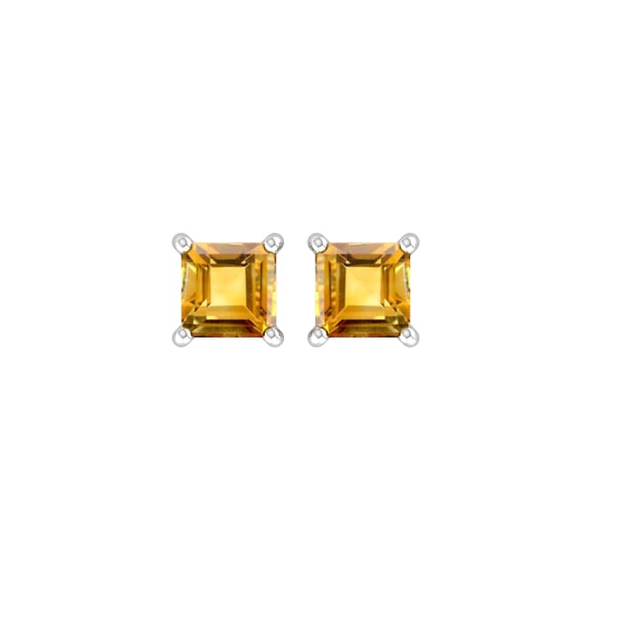 By Request 9ct White Gold 4 Claw Square Citrine 5mm x 5mm Stud Earrings