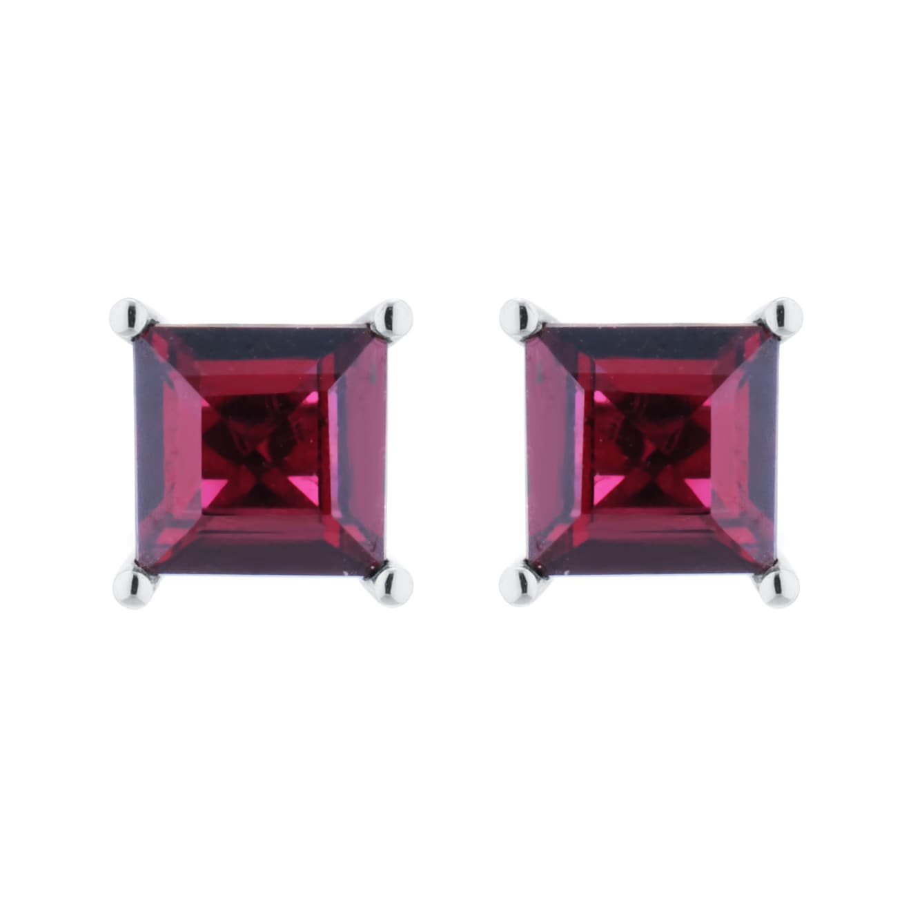 By Request 9ct White Gold 4 Claw Square Garnet 5mm x 5mm Stud Earrings