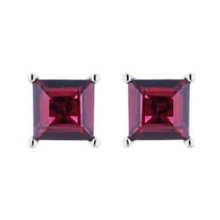By Request 9ct White Gold 4 Claw Square Garnet 5mm x 5mm Stud Earrings