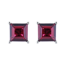 37894397 - 9ct White Gold 4 Claw Square Garnet 5mm x 5mm Stud Earrings