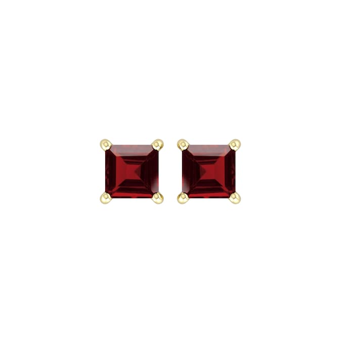 By Request 9ct Yellow Gold 4 Claw Square Garnet 5mm x 5mm Stud Earrings