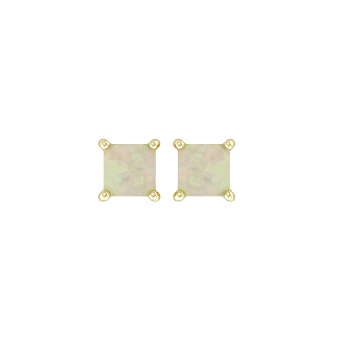 By Request 9ct Yellow Gold 4 Claw Square Opal 5mm x 5mm Stud Earrings