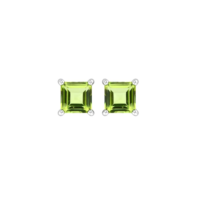 By Request 9ct White Gold 4 Claw Square Peridot 5mm x 5mm Stud Earrings