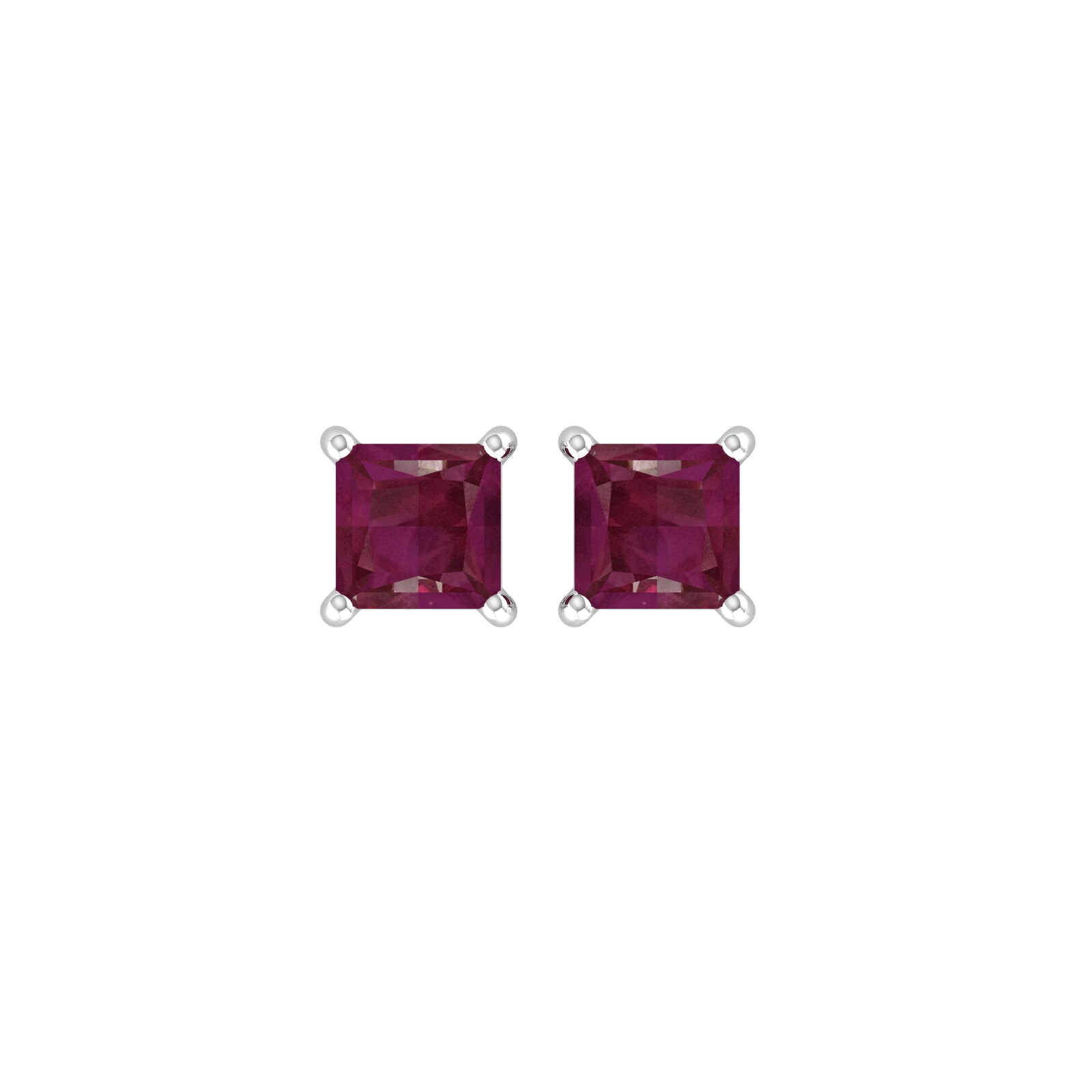 9ct White Gold 4 Claw Square Ruby 5mm x 5mm Stud Earrings