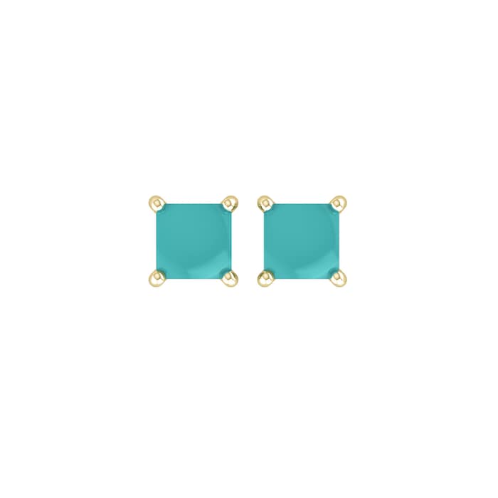 By Request 9ct Yellow Gold 4 Claw Square Turquoise 5mm x 5mm Stud Earrings