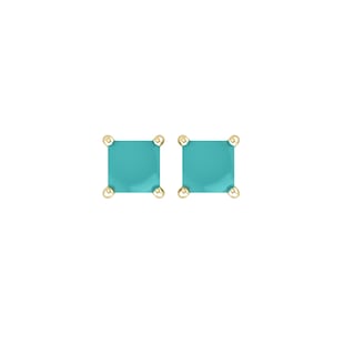 By Request 9ct Yellow Gold 4 Claw Square Turquoise 5mm x 5mm Stud Earrings