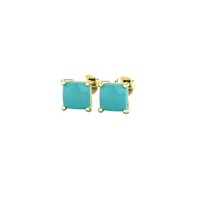 By Request 9ct Yellow Gold 4 Claw Square Turquoise 5mm x 5mm Stud Earrings