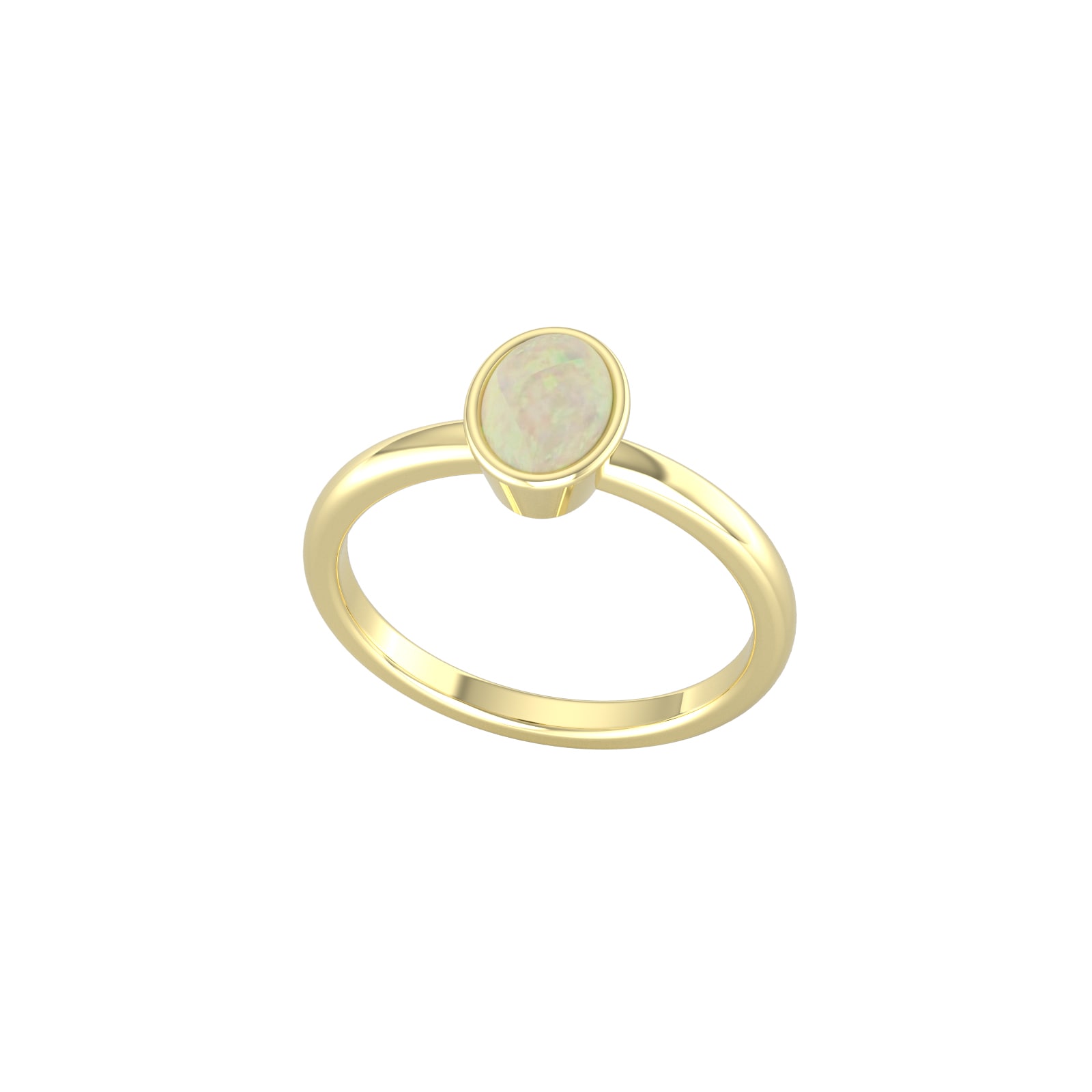 9ct Yellow Gold Oval 7mm x 5mm Opal Bezel Set Ring