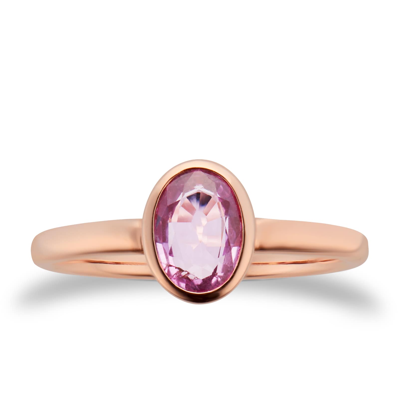 9ct Rose Gold Oval 7mm x 5mm Pink Sapphire Bezel Set Ring