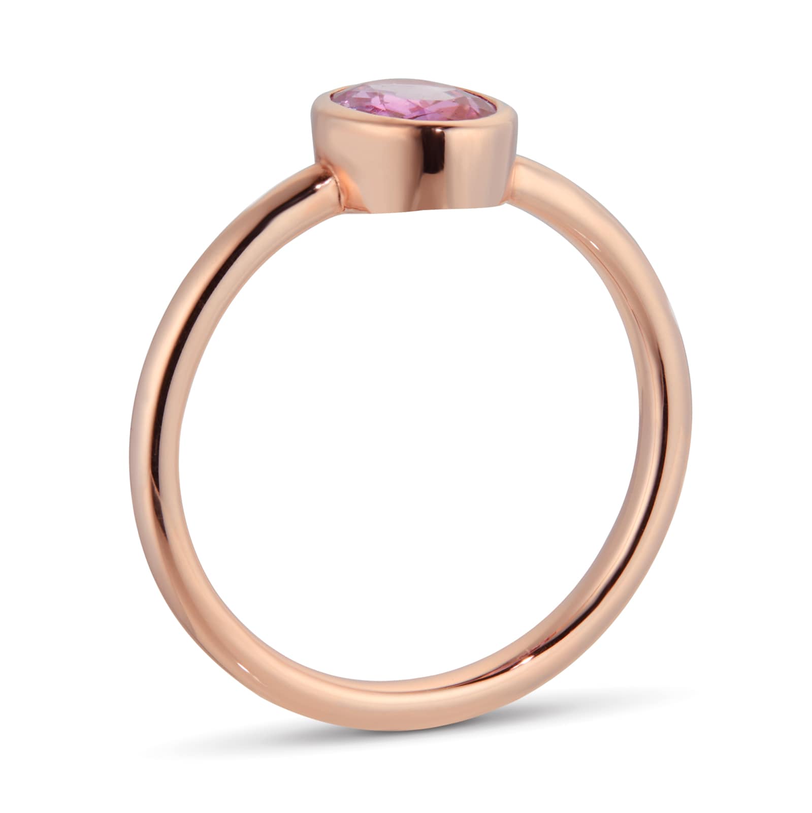 By Request 9ct Rose Gold Oval 7mm x 5mm Pink Sapphire Bezel Set Ring - Ring Size H By Request 9ct Rose Gold Oval 7mm x 5mm Pink Sapphire Bezel Set Ring - Ring Size H