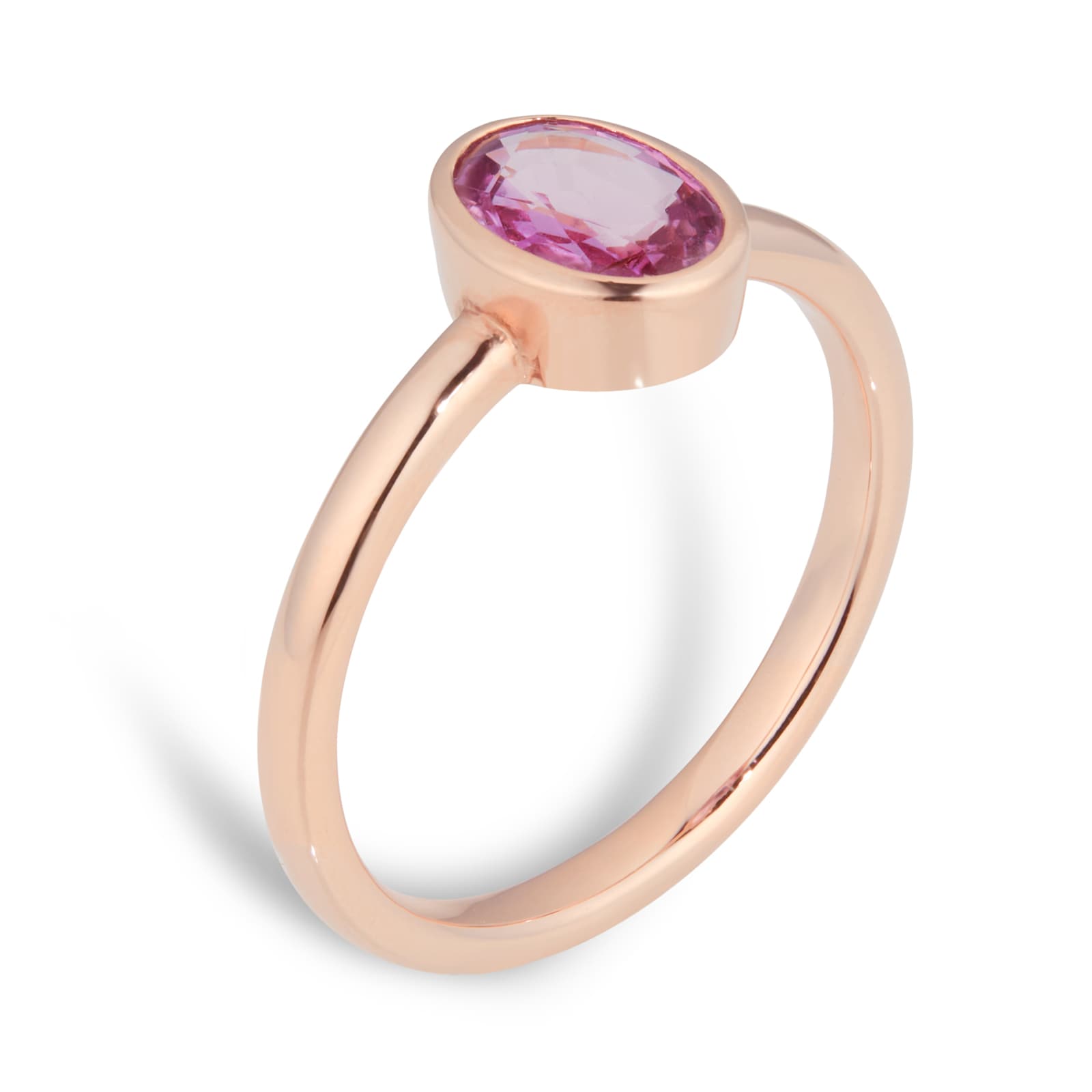 By Request 9ct Rose Gold Oval 7mm x 5mm Pink Sapphire Bezel Set Ring - Ring Size H By Request 9ct Rose Gold Oval 7mm x 5mm Pink Sapphire Bezel Set Ring - Ring Size H