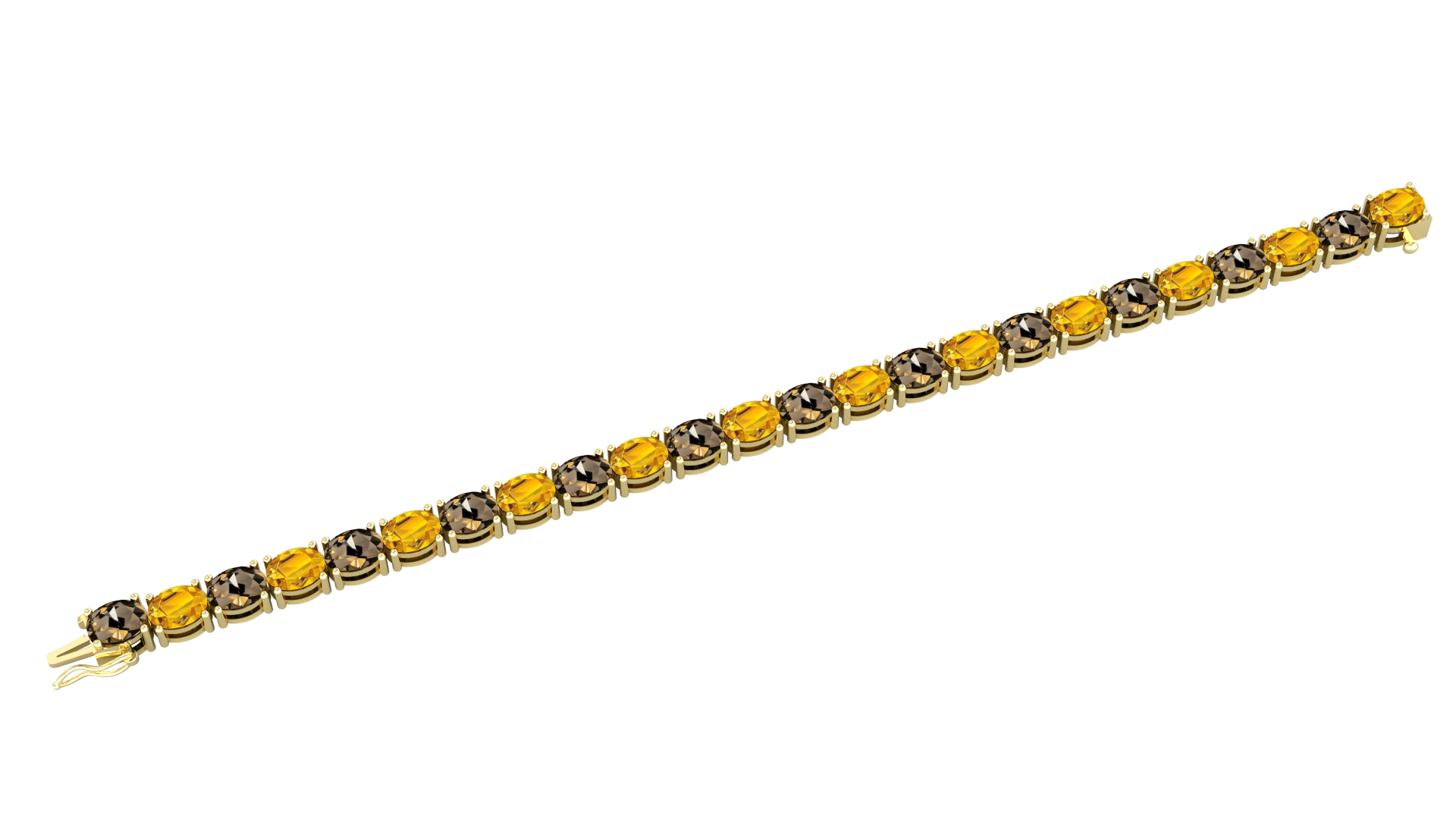 9ct Yellow Gold Oval Smokey Quartz & Citrine Line Bracelet