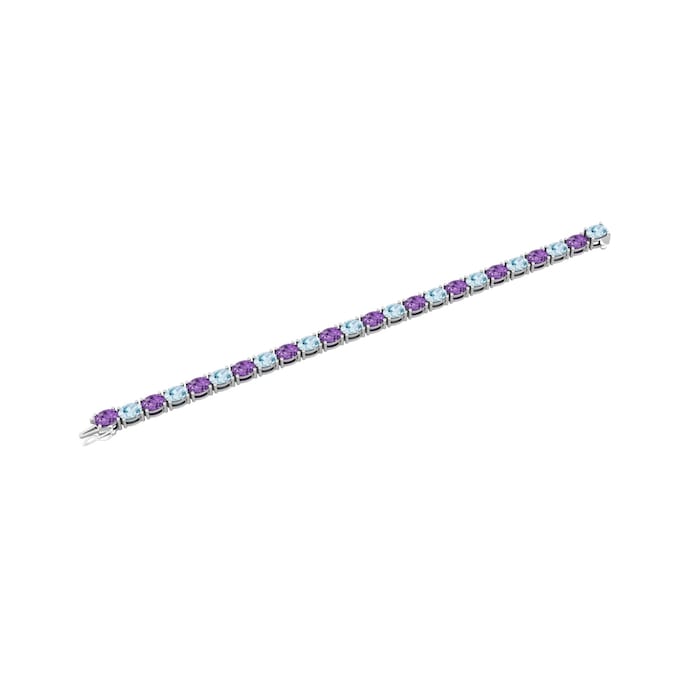 By Request 9ct White Gold Blue Topaz & Amethyst Line Bracelet