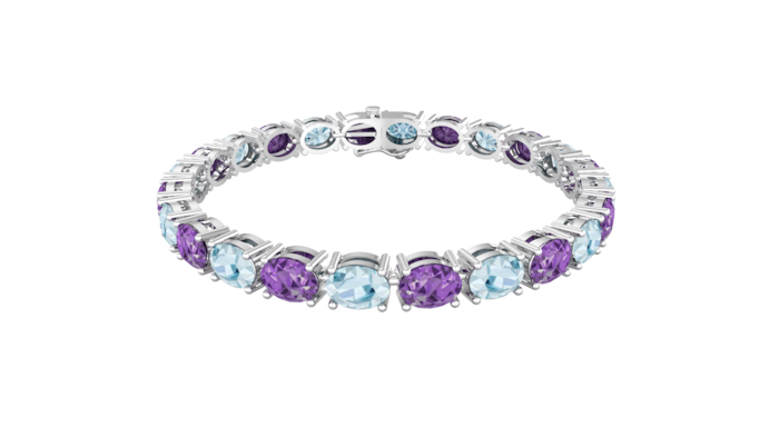 By Request 9ct White Gold Blue Topaz & Amethyst Line Bracelet