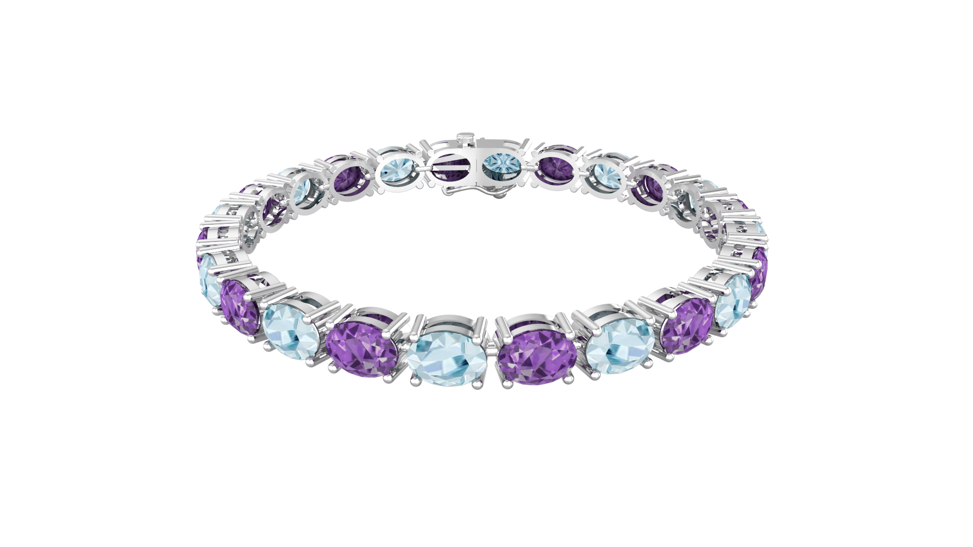 By Request 9ct White Gold Blue Topaz 
Amethyst Line Bracelet