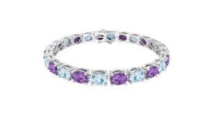 By Request 9ct White Gold Blue Topaz & Amethyst Line Bracelet