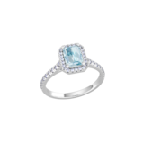 By Request 9ct White Gold Aquamarine & Diamond Halo Ring with Diamond Shoulders