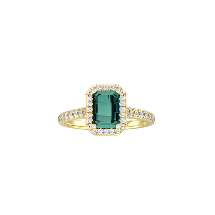 By Request 9ct Yellow Gold Green Tourmaline & Diamond Halo Ring with Diamond Shoulders