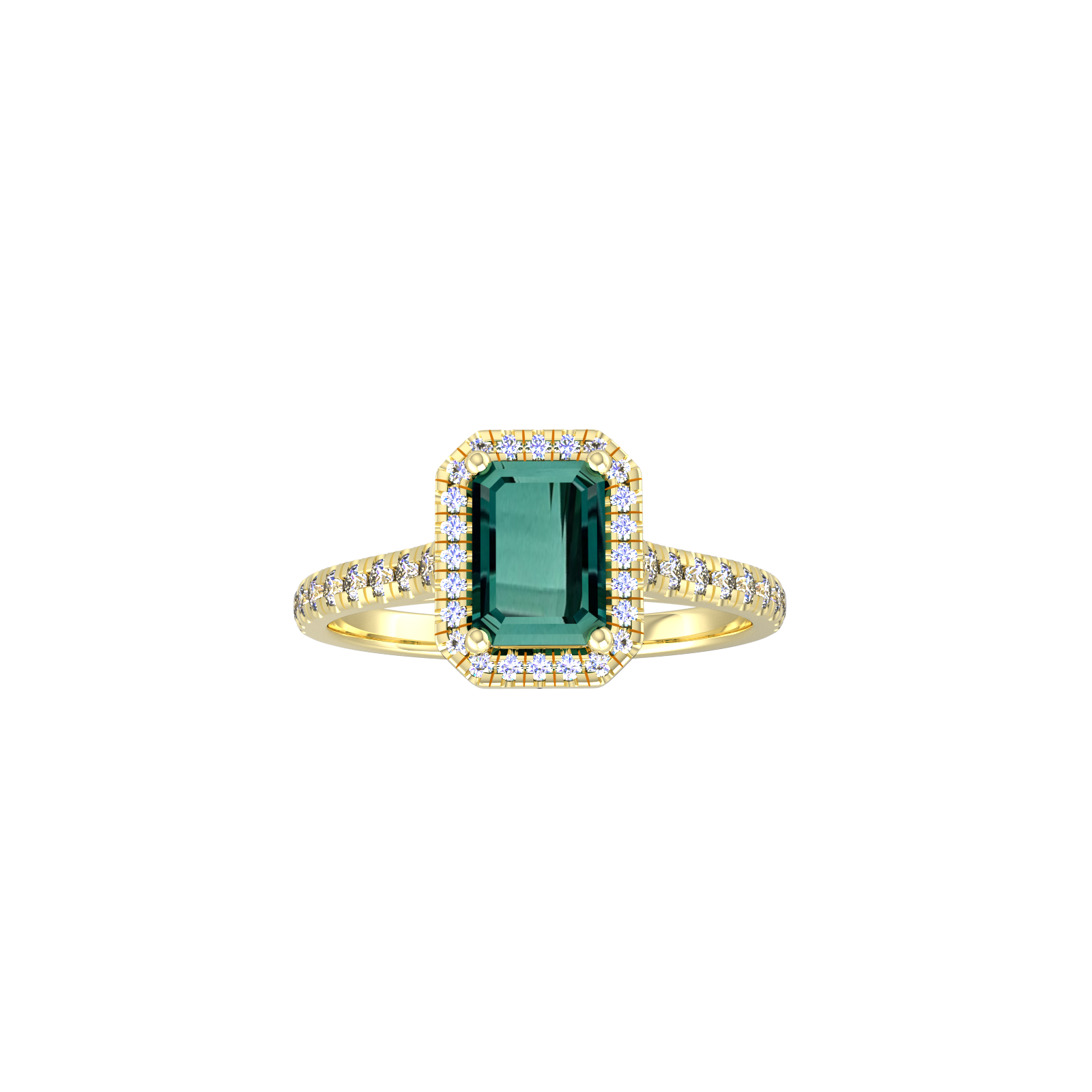 By Request 9ct Yellow Gold Green Tourmaline & Diamond Halo Ring with Diamond Shoulders
