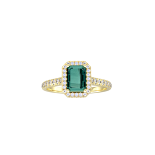 By Request 9ct Yellow Gold Green Tourmaline & Diamond Halo Ring with Diamond Shoulders