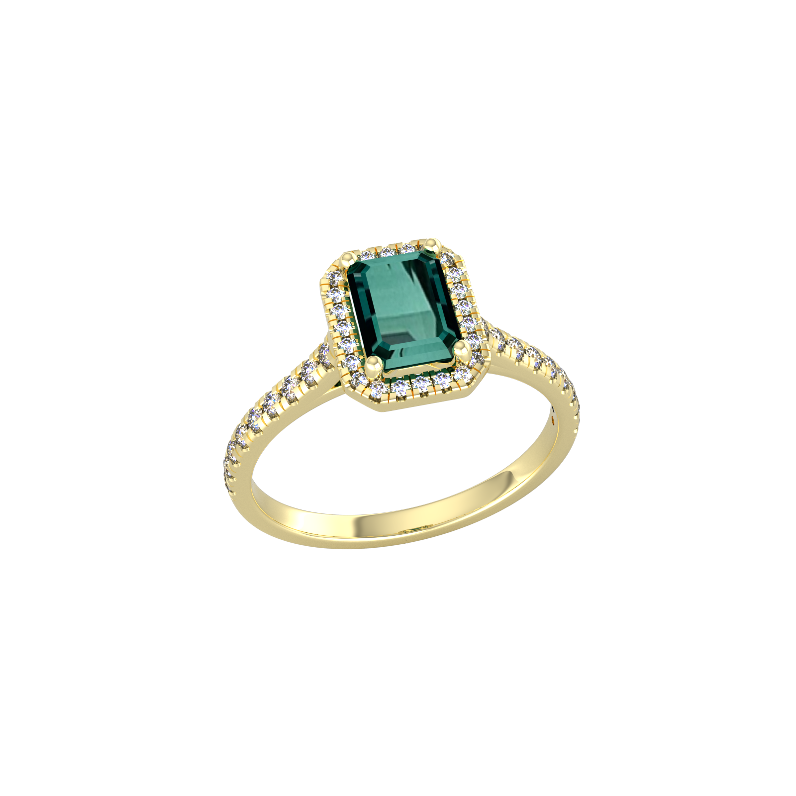 By Request 9ct Yellow Gold Green Tourmaline & Diamond Halo Ring with Diamond Shoulders - Ring Size X