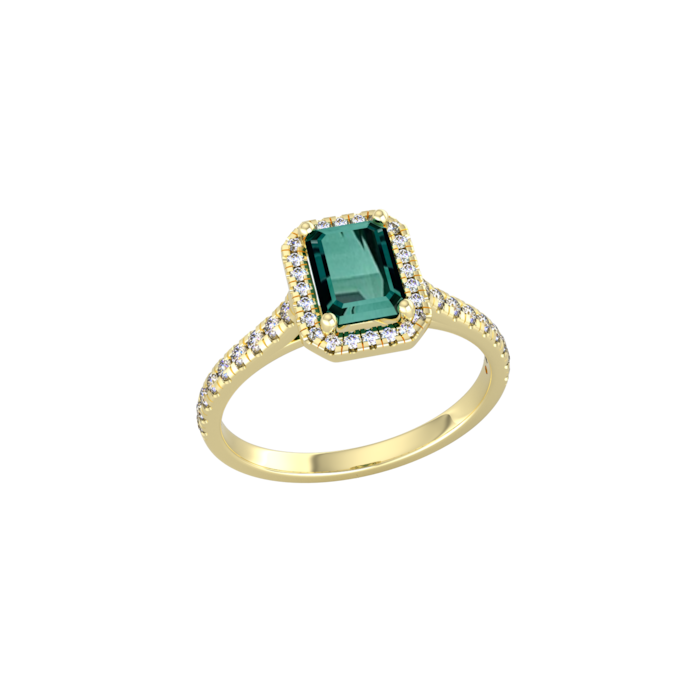 By Request 9ct Yellow Gold Green Tourmaline & Diamond Halo Ring with Diamond Shoulders