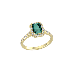 By Request 9ct Yellow Gold Green Tourmaline & Diamond Halo Ring with Diamond Shoulders