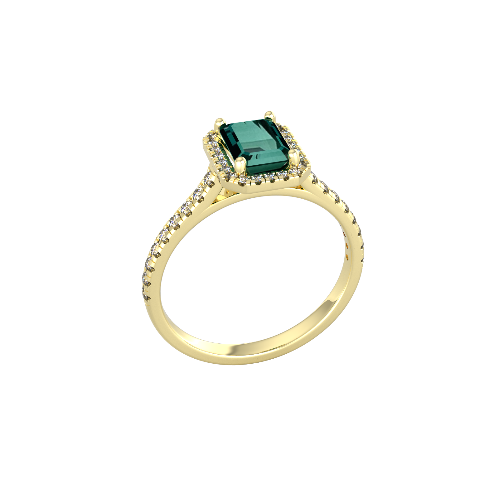 By Request 9ct Yellow Gold Green Tourmaline & Diamond Halo Ring with Diamond Shoulders - Ring Size X