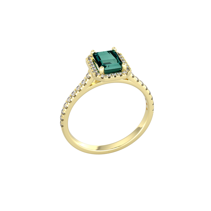 By Request 9ct Yellow Gold Green Tourmaline & Diamond Halo Ring with Diamond Shoulders