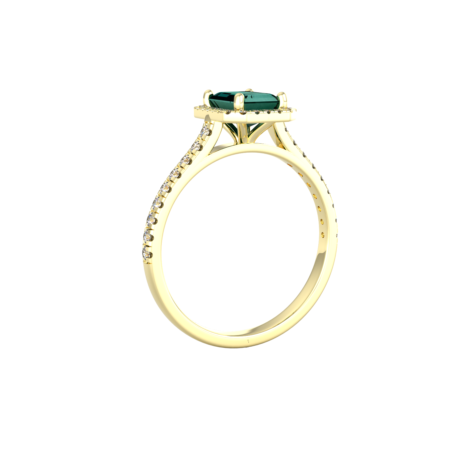 By Request 9ct Yellow Gold Green Tourmaline & Diamond Halo Ring with Diamond Shoulders - Ring Size X